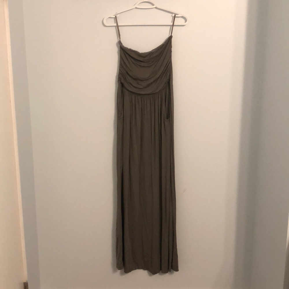 Strapless Olive Green Maxi Dress WITH POCKETS